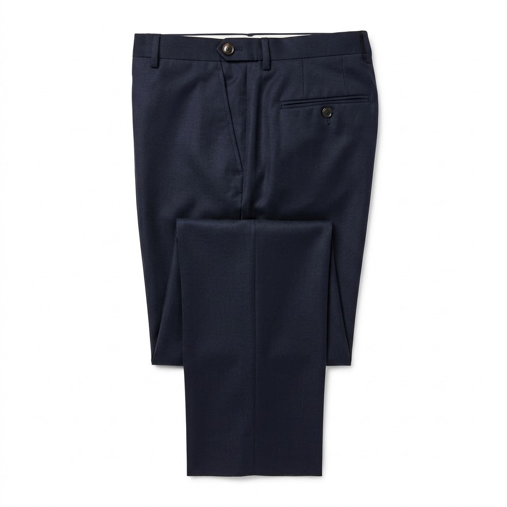 Dark Navy Wool and Mohair Blend Trousers