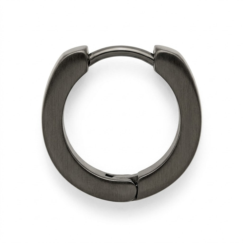 Brushed Steel Huggie Hoop Earring