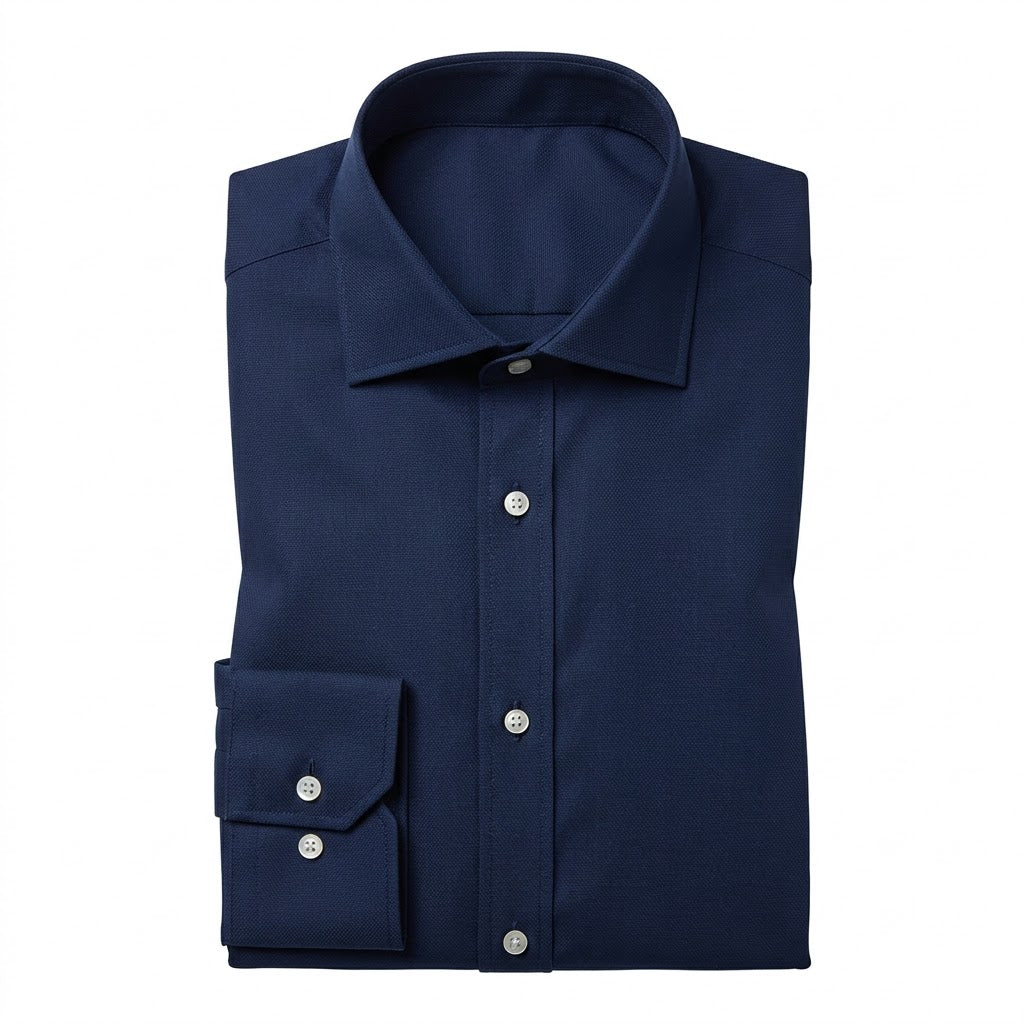 Dark Navy Textured Cotton Dress Shirt